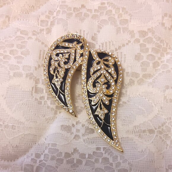 Vintage Butler Clear Rhinestone Gold Plated Leaves Metal Brooch Art Deco Jewelry - Picture 3 of 8